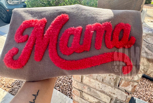 red fluffy puff mama